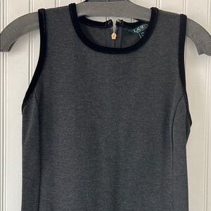 Lauren grey Mini Dress with black suede trim around neck and arm holes XS